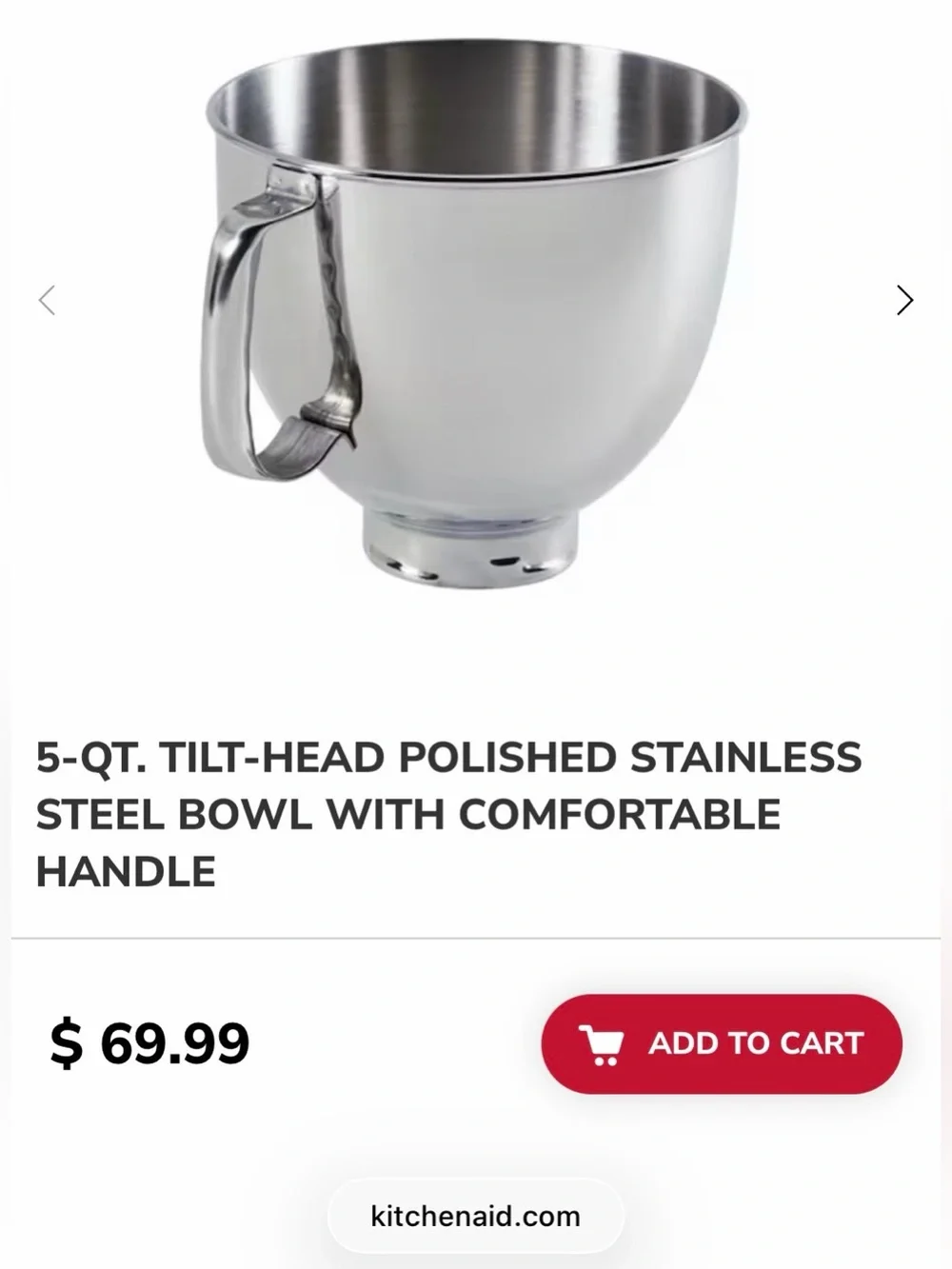 KitchenAid Silver Stainless Steel 5-Quart Mixing Bowl with Handle and Lid